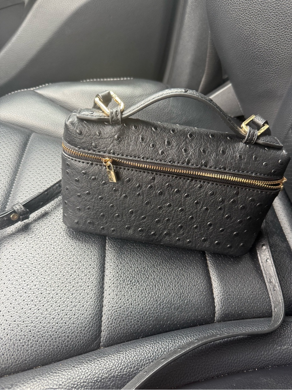 Loro Piana Black Textured Crossbody Bag with Gold Hardware